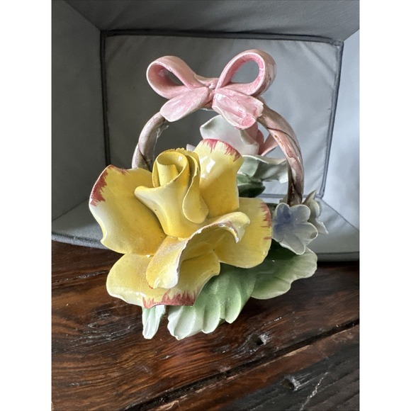 Other - Vintage 1980s Capodimonte Italian Porcelain Flower Basket Pink Yellow